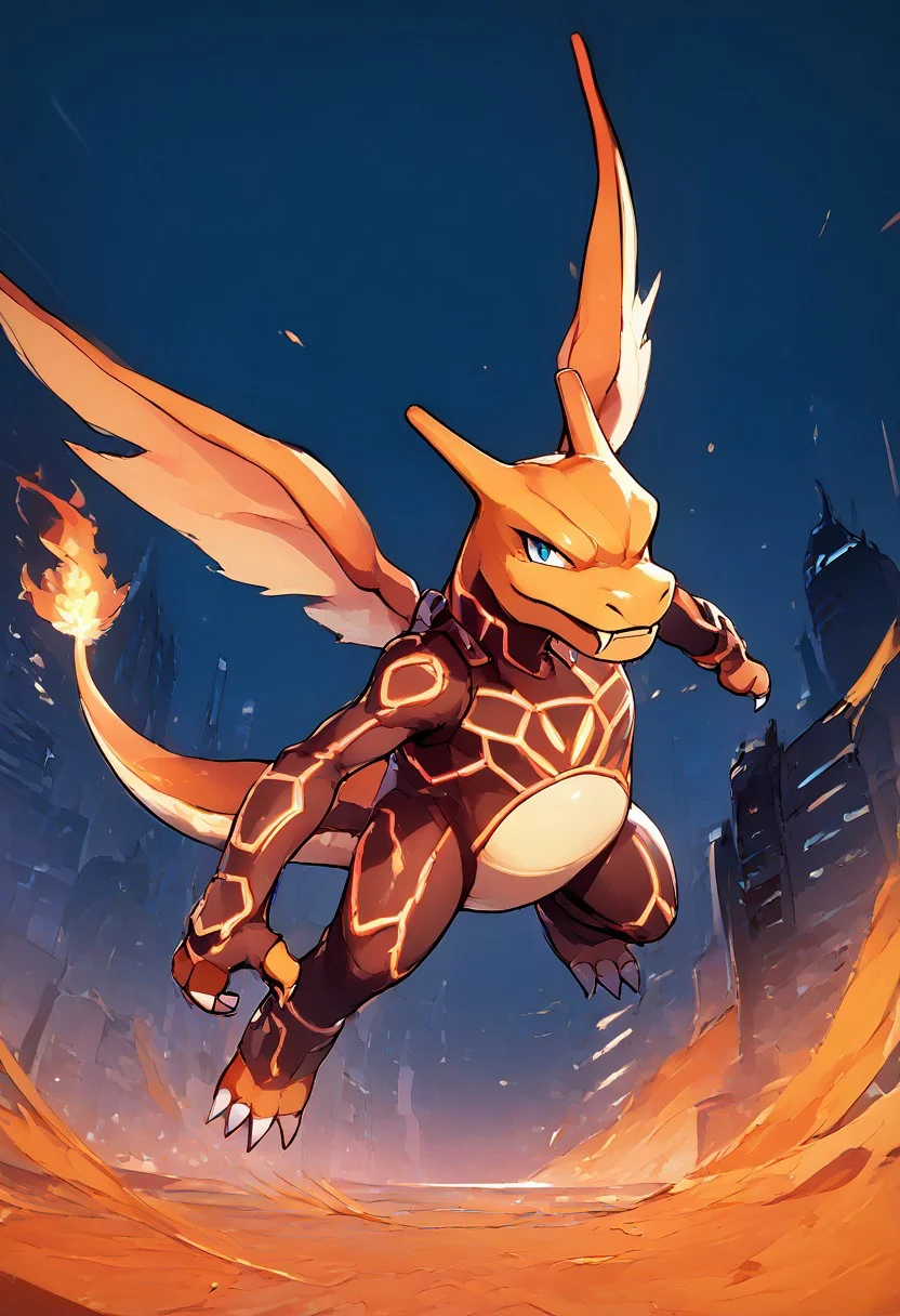 score_9, score_8_up, score_8,
Charizard, no humans, 10s, creatures (company), fangs, fire, game freak, gen 1 pokemon, highres, nintendo, official art, pokemon, simple background, solo, sugimori ken,
zzCitronLegacy, looking at viewer,  bodysuit, neon glow, 
city, night, 
zPDXL, Expressiveh