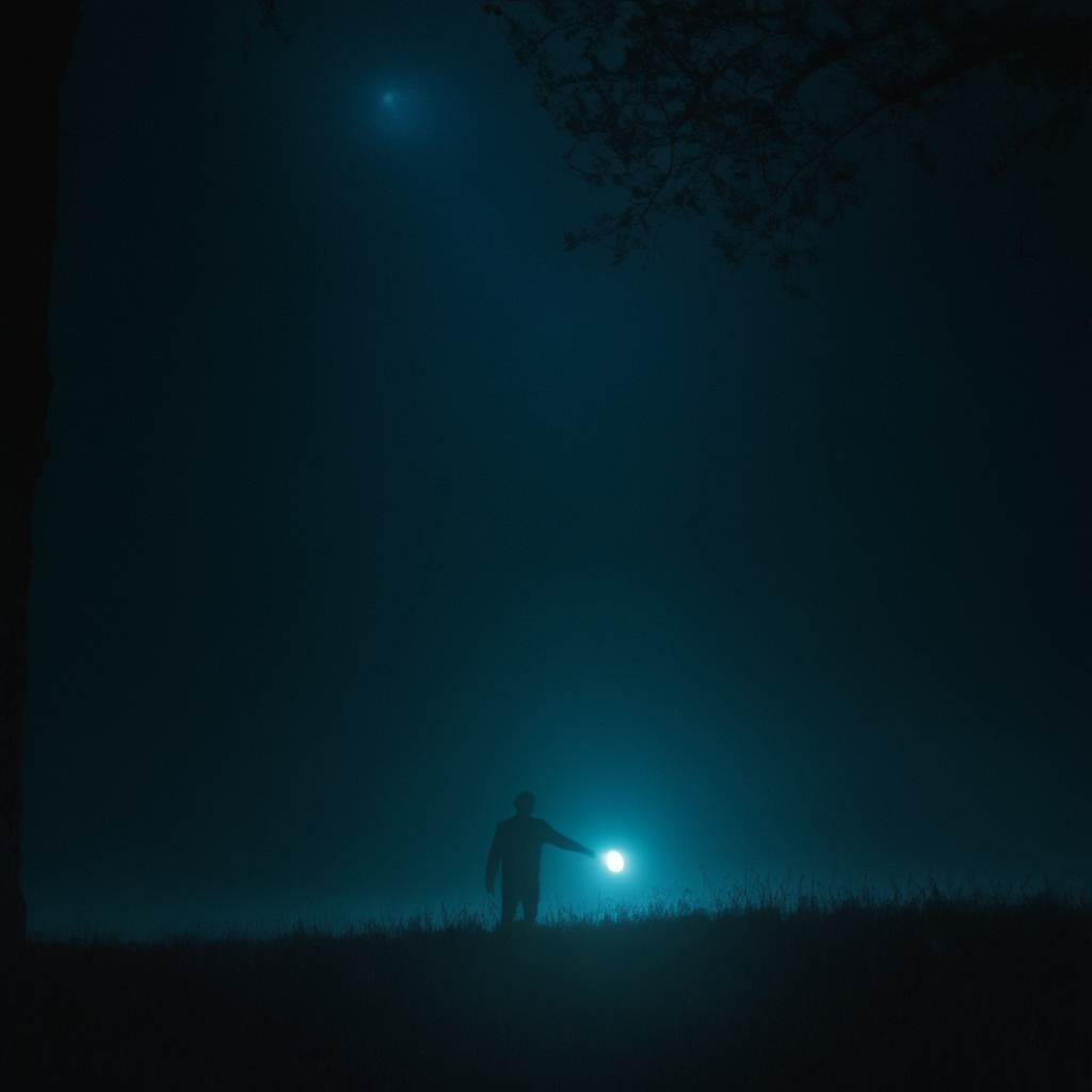 cinematic film still of  <lora:Cool Lighting Style:1>
cool light,a person standing in a field with a flashlight,cool lighting style,solo,1boy,standing,monochrome,male focus,outdoors,sky,from behind,tree,night,glowing,grass,night sky,scenery,lantern,dark , 5600k, blue color, teal color, cool color, cyan color, white color, shallow depth of field, vignette, highly detailed, high budget, bokeh, cinemascope, moody, epic, gorgeous, film grain, grainy