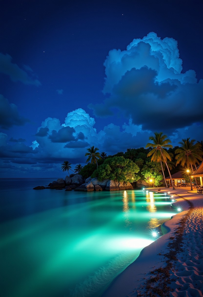 A tropical island with no one around and a private beach?  Yeah that does sound nice.  At night.