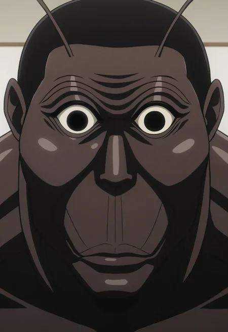 <lora:Hyper-SDXL-8steps-lora:1> score_9, score_8_up, score_7_up, best quality, uncensored, source_anime,
BREAK
front view, little smile, closed mouth, standing, looking at viewer, upper body, portrait, close-up face, facing viewer, indoors,
no background, white background, 1boy,
<lora:TF-terraformar_XL(pony)v11:1> tf-terraformar, dark body, arthropod, arthro, cockroach, male,