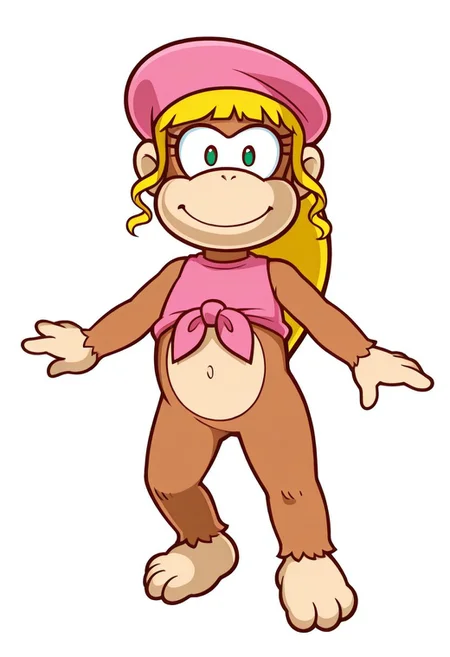 1girl, solo,
no humans, kong, furry female,
dixiekong,
looking at viewer, smile,
simple background, white background