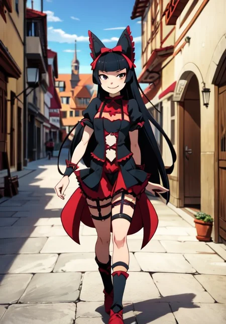 <lora:gate_rm:0.8>, gate_rm, smirk, walking, medieval city, market,, seductive