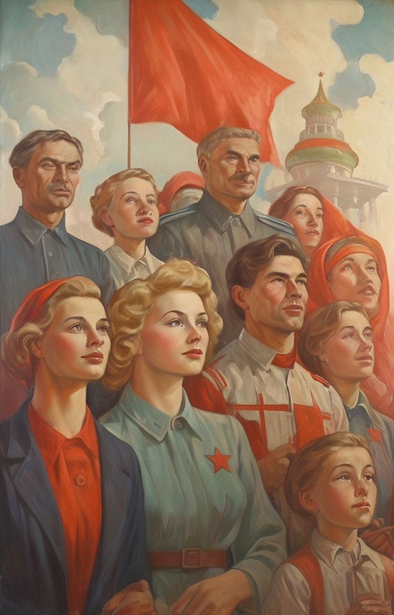 masterpiece,best quality,<lora:tbh262-sdxl:0.9>,illustration, style of soviet portrait of family