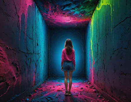 a soul squeezing through a spiritual wall, young girl standing in middle (facing away from viewer:1.3) (in the style of Zdzislaw Beksinski:1.1) <lora:another-bored-particle:0.55>  <lora:add-detail-XL:0.65>, subsurface scattering, ultra hd, 4k, high def, Photorealistic, Hyperrealistic, Hyper detailed, analog style, realistic, masterpiece, best quality, ultra realistic, 8k, Intricate, High Detail, film photography, soft lighting,  heavy shadow