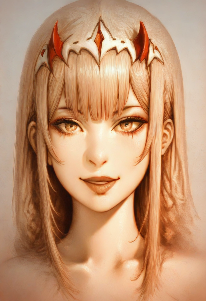 1girl, zero two \(young\) \(darling in the franxx\),  smile, happy,
 <lora:dimmacio_style:1.1>dimaccio, realistic, sepia,
masterpiece, high score, great score, absurdres,