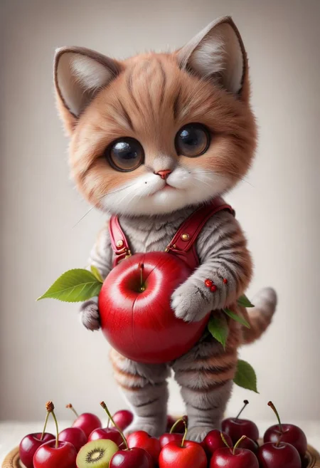 An award winning photo , a cute little baby cat,sitting around in a Cherry costume, (fruit) , (((cuteness overload))) <lora:add-detail-xl:1>, <lora:WowifierXL-V2:1>, zhibi