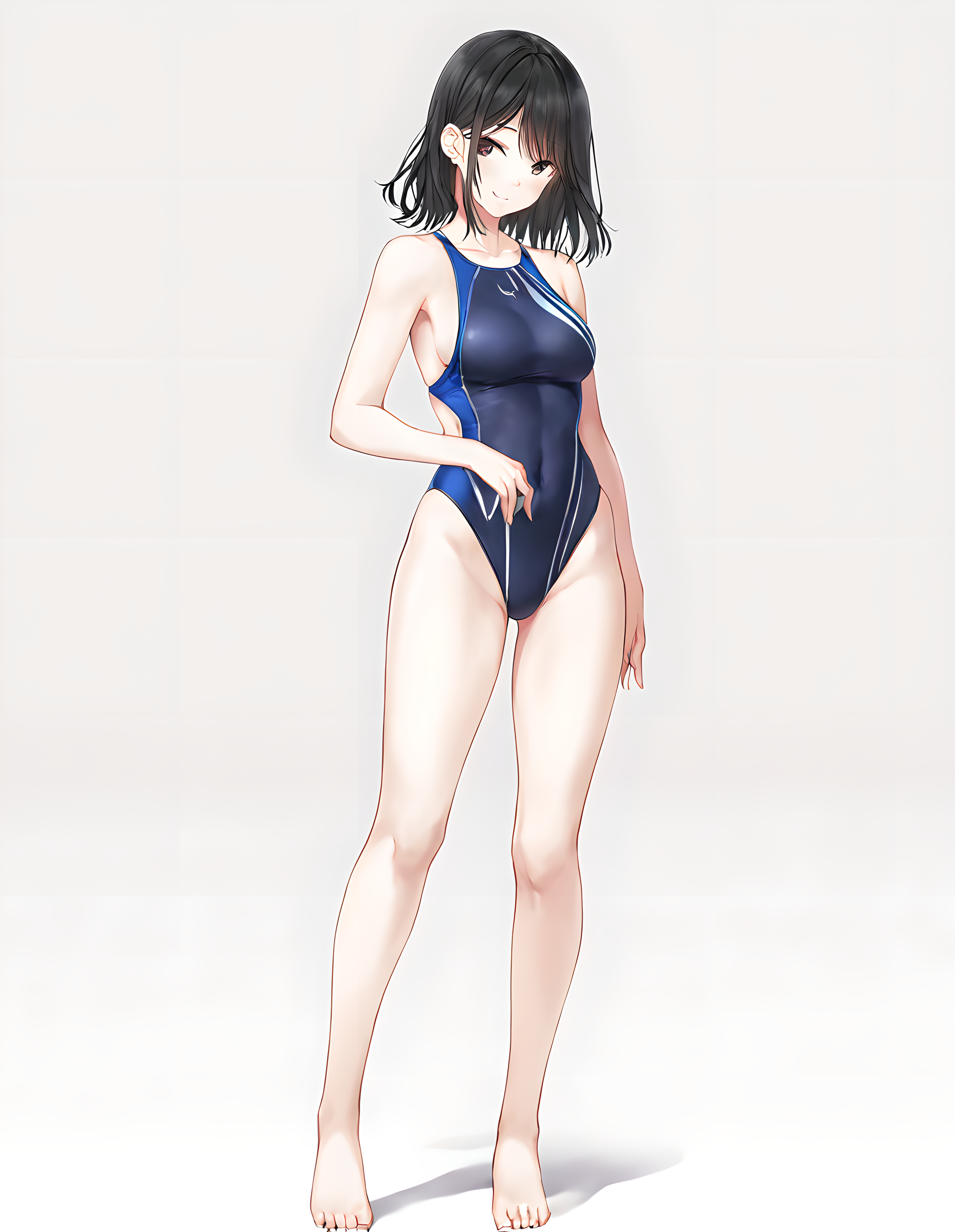 <lora:illustrious_XL_junko:0.8>,junko,masterpiece,best quality,good quality,1girl,solo,competition swimsuit,covered navel,barefoot,smile,standing,white_background,full body,