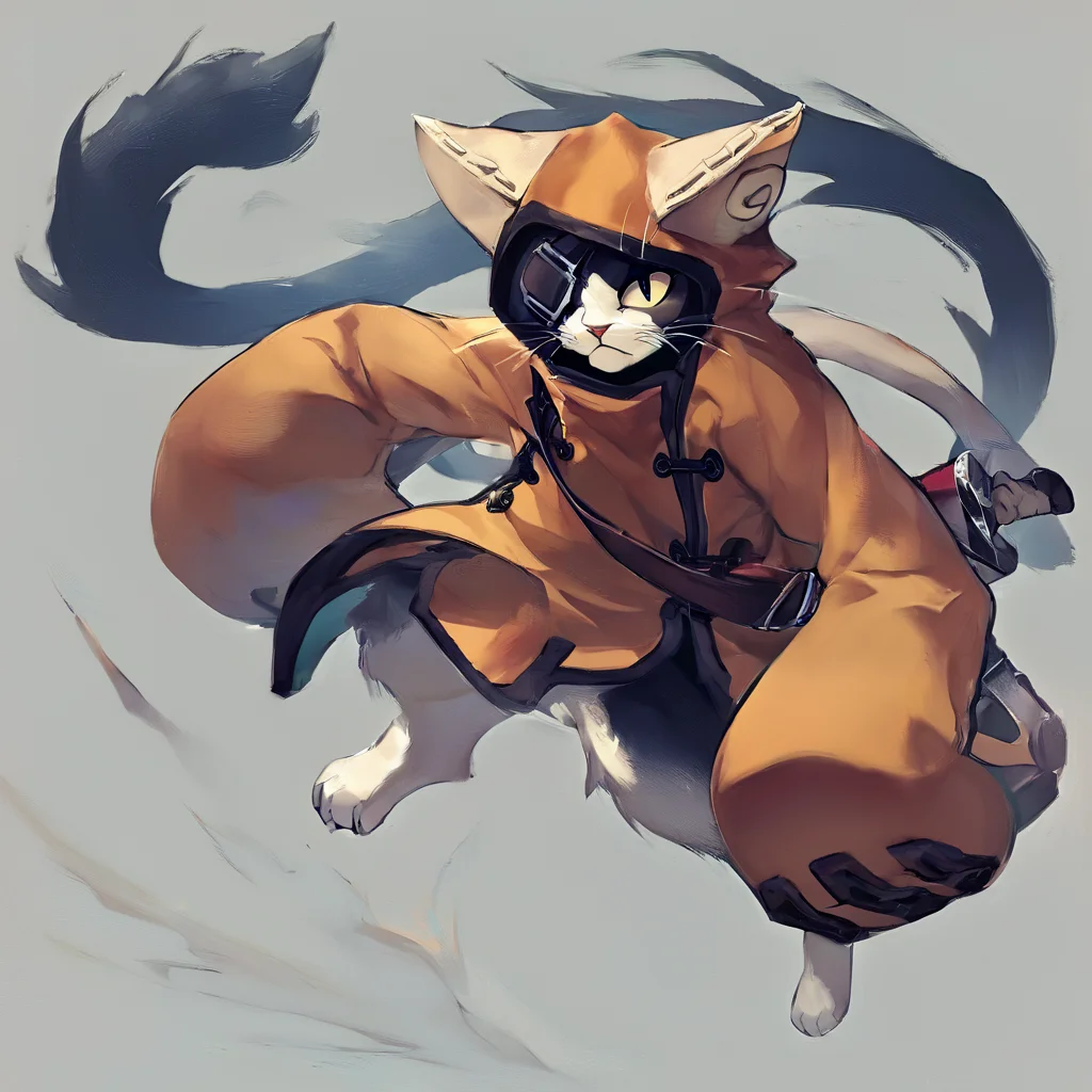score_9, score_8_up, score_7_up, score_6_up, score_5_up, score_4_up, rating_safe, source_furry, solo, 1boy, animal ears, tail, weapon, hood, cat boy, furry, animal hood, whiskers, cat hood, furry boy, <lora:Concept Art Ultimatum Style LoRA_Pony XL v6:1>, He has an eye patch on 1 eye, He has a sword on his back and is jumping in the air, <lora:JubeiBlazblueV1:1>