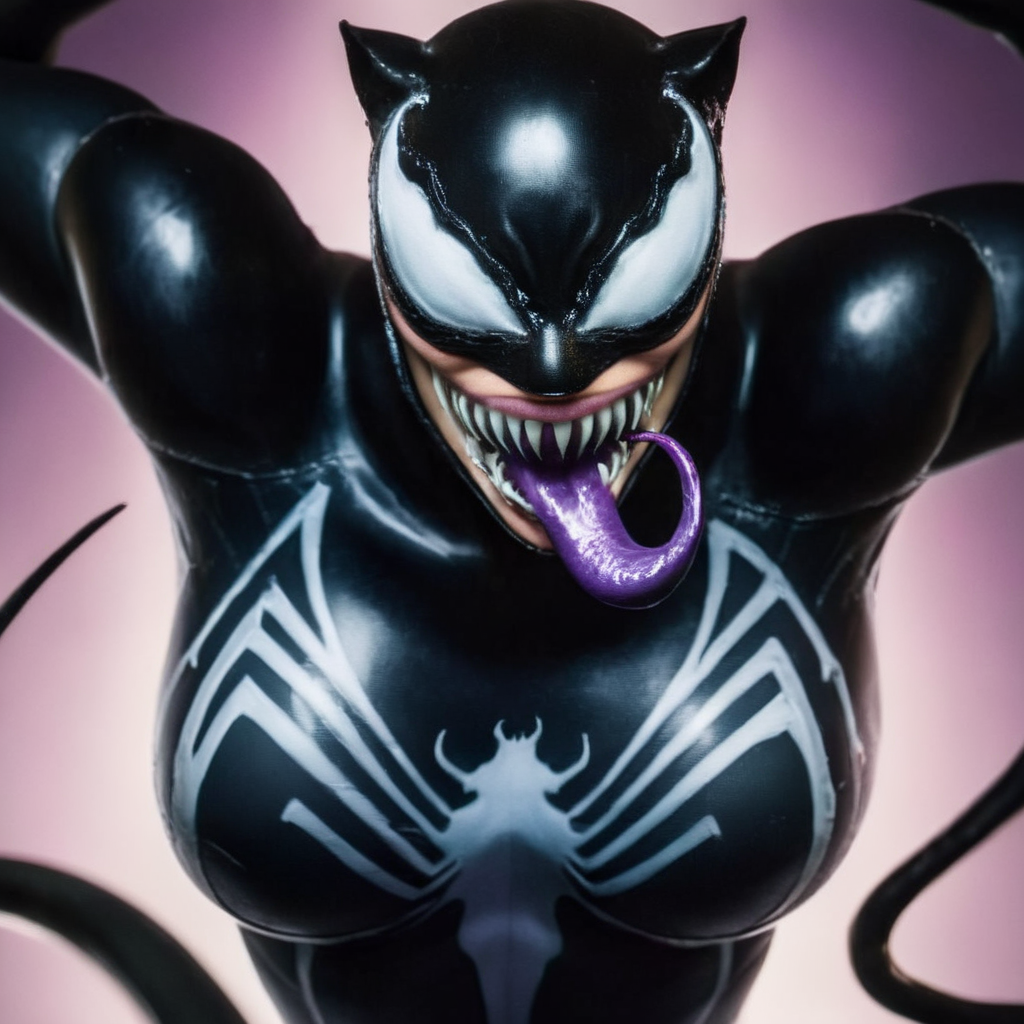 cinematic film still of  <lora:Symbiote Style v2:1.2> Symbiote Style
 <lora:comic book magazine:1>
a closeup on a woman in a catwoman venom suit with claws and a purple background comic book magazine style, shallow depth of field, vignette, highly detailed, high budget, bokeh, cinemascope, moody, epic, gorgeous, film grain, grainy