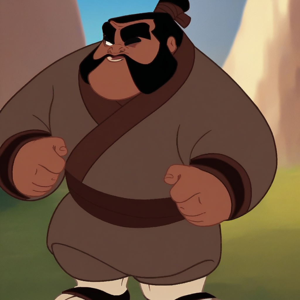 score_9, solo, yao_ml, black hair, facial hair, mustache, thick eyebrows, beard, topknot, outdoors,