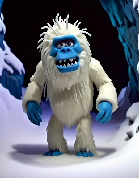 claymation, a yeti \(creature\), in a cave, blizzard <lora:CLAYMATE_0.3_:0.7>