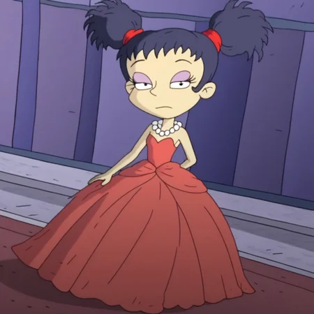 1girl, solo, kimi_finster, black hair, twin tails,, Very long large floor length wide straight tulle black and red long sleeved princess ball gown hoop skirt, ball gown hoop skirt, black and red princess dress, white pearl necklace, hoopdress, my big princess gypsy wedding dress, ballgown, a girl in a dress posing like a princess for a picture, wearing a sleeveless ballgown, looking at viewer, half closed eyes, closed mouth, she is posing like a goth girl, she is walking like a quinceanera model