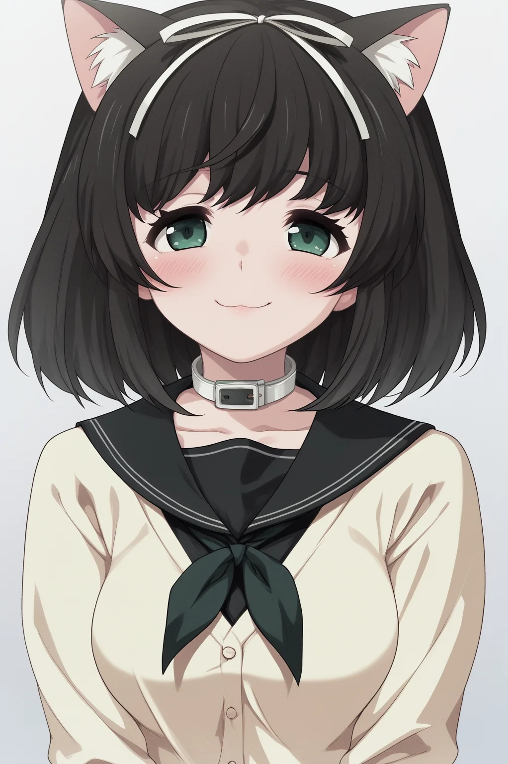 score_9, score_8_up, score_7_up, source_anime, perfect lines, hokari kanae, 1girl, game collar, kanae school uniform, kemonomimi mode, cat girl, smile, blush, <lora:kanae:1>