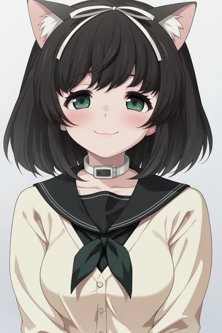 score_9, score_8_up, score_7_up, source_anime, perfect lines,  hokari kanae, 1girl, game collar, kanae school uniform, kemonomimi mode, cat girl, smile, blush,  <lora:kanae:1>