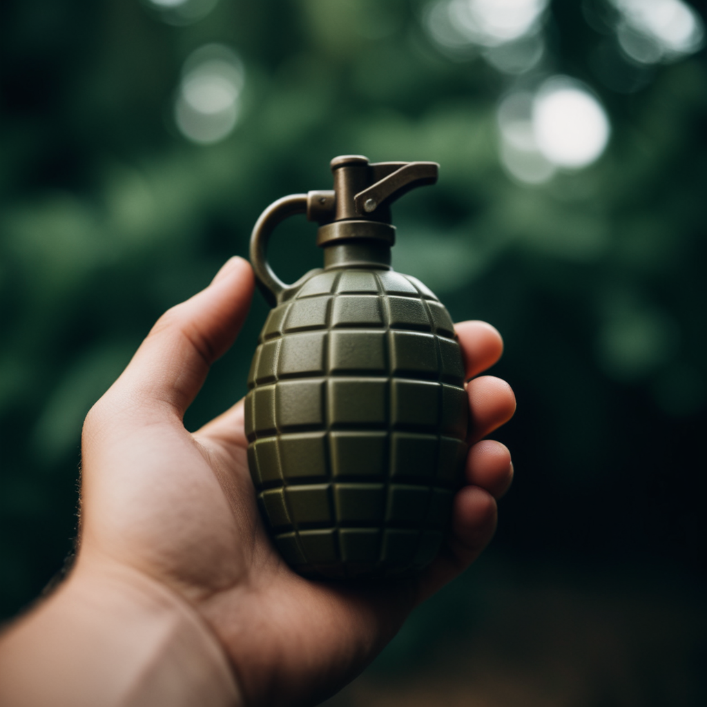 cinematic film still of  <lora:hand 5.5:0.9>
a hand holding a grenade shaped object in the pal, shallow depth of field, vignette, highly detailed, high budget, bokeh, cinemascope, moody, epic, gorgeous, film grain, grainy