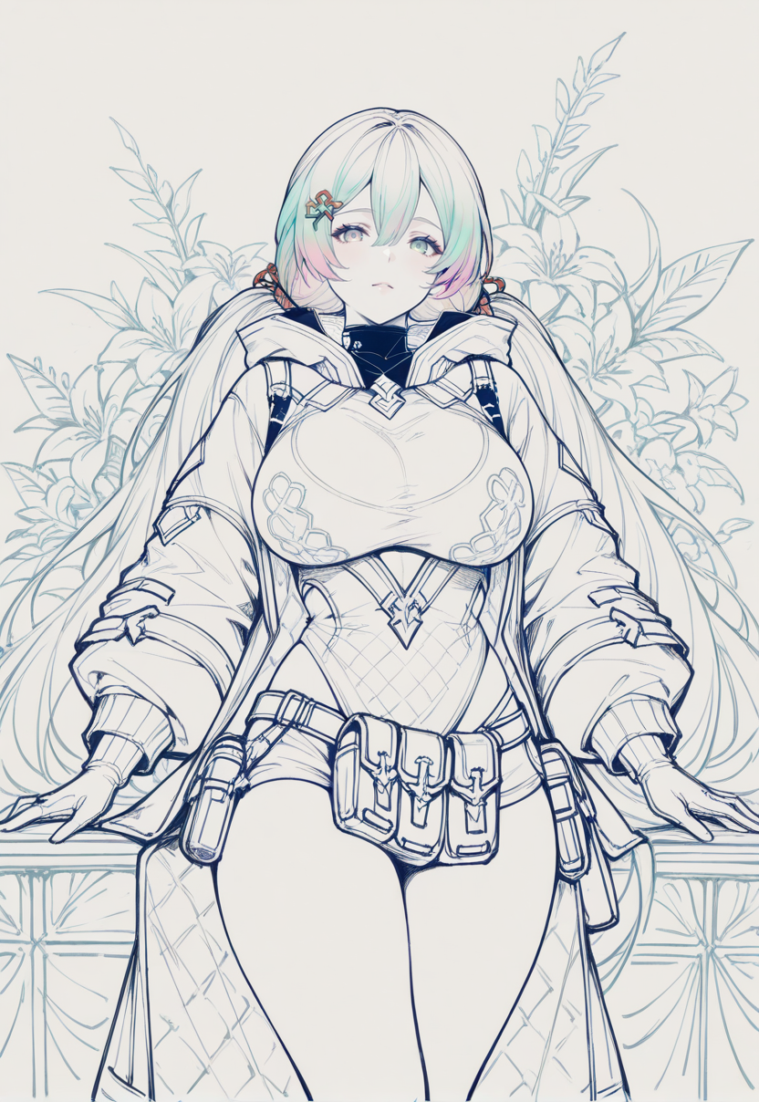 masterpiece, newest, absurdres, best quality, hires, 1girl, cupitan \(granblue fantasy\), abstract, floral work, lineart, sketch, 12678