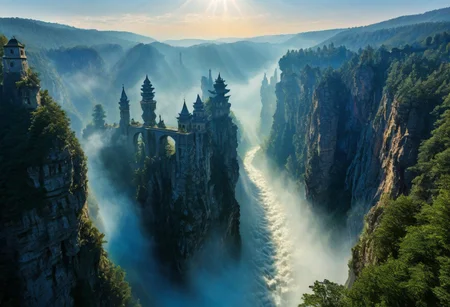 towers ringed in mist, sunrays, mixed media, surrealism, fantasy, great lighting, A surreal landscape highly detailed, extremely high-resolution details, appears trapped in an optical illusion of reflections and refractions colorful, Zhangjiajie mountains, Vienna in contemporary Austria, stone bridges, winding rivers extending to the horizon, professional photography, natural lighting, volumetric lighting maximalist. vivid, vibrant colors, intricately detailed, complex, elegant, expansive, fantastical, film photography style, medium grain, cmnt
(8k uhd:1,4)