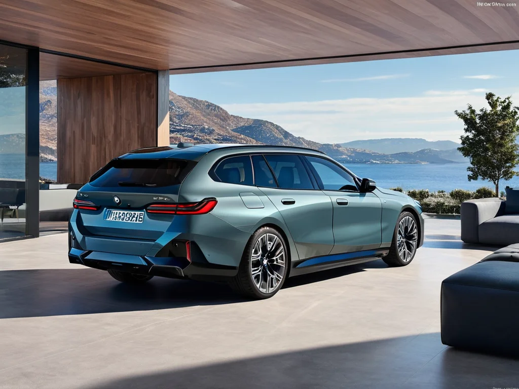 <lora:i5 touring:0.75>,
BMW i5 touring,Create a masterpiece that showcases a futuristic showroom where customers can browse and test out the latest models of cars. The images should be absurd and hyper-detailed,with each car and feature rendered in exquisite detail. The scene should convey the luxury and cutting-edge technology of these high-end cars.,, masterpiece, best quality,