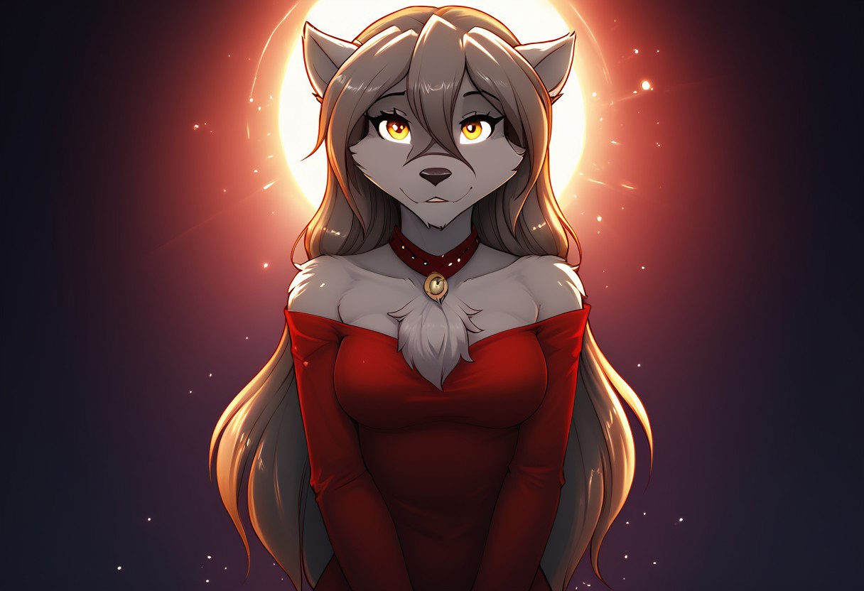 <lora:Furry_Novel_AI_Pony:1>, score_10, score_9, score_8, vibrant, hdr, octane render, clear, good lighting, realistic fur, realistic detail, perfect face, prefect eyes, good anatomy, best quality, very aesthetic, novel ai, furry, anthro, 1girl, slim, medium breasts, <lora:Raine_TwoKinds_PDXL:1>, tkraine, wolf, white fur, night club, tight red dress,