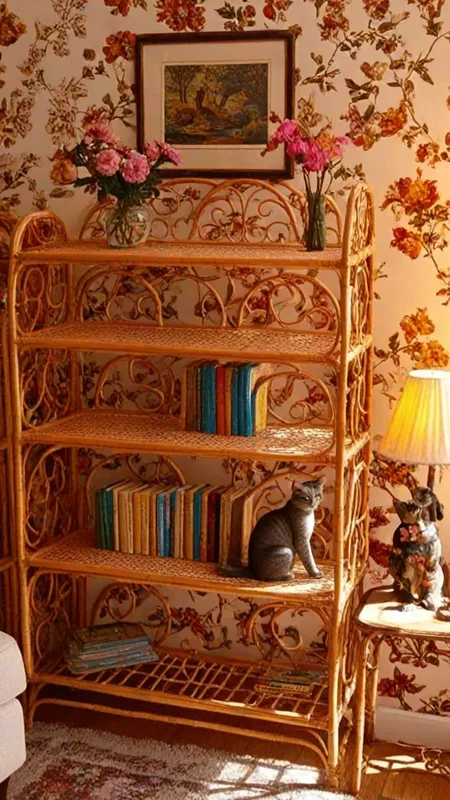 photo, bamboo furniture, rattan shelf, books, cat figurines, pink vase with flowers, lamp, records, 1970s, warm lighting, bright,
detailed background
sharp focus, vivid, very detailed, elegant, intricate, cinematic, highly saturated colors, magic, surreal, beautiful, innocent, fine detail, full color, epic light, shining, brilliant, complex, marvelous composition, colorful, deep rich <lora:xl_add-detail:0.8> <lora:AIDVN_bamboo_furniture_xl:0.8>