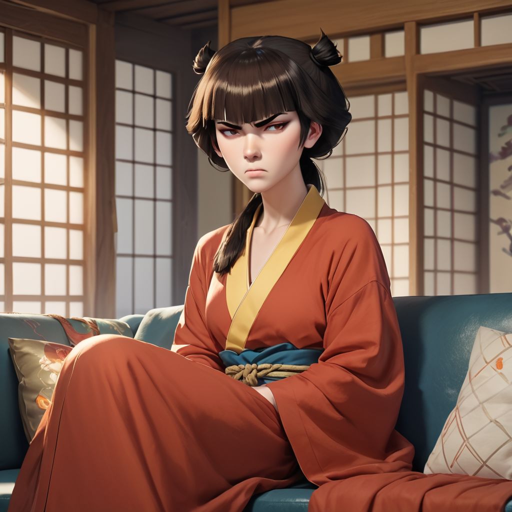 score_9, score_8_up, score_7_up, score_6_up, score_5_up, score_4_up, rating_safe, Mai, in a Japanese house, sitting on a couch