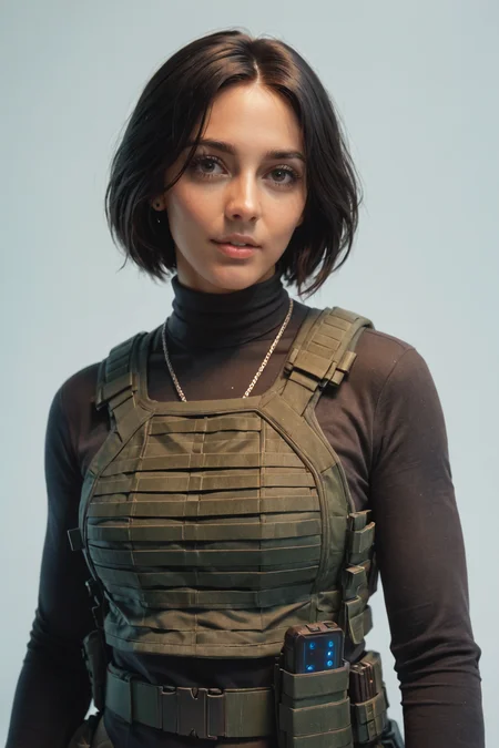 core_9, score_8_up, score_7_up, score_6_up, masterpiece, ultra quality, crystal clear, 8K UHD, high-resolution videogame graphics, female, wearing a bulletproof vest, Modern bob hairstyle, <lora:Sin_Nombre_P:1>, Sin_Nombre