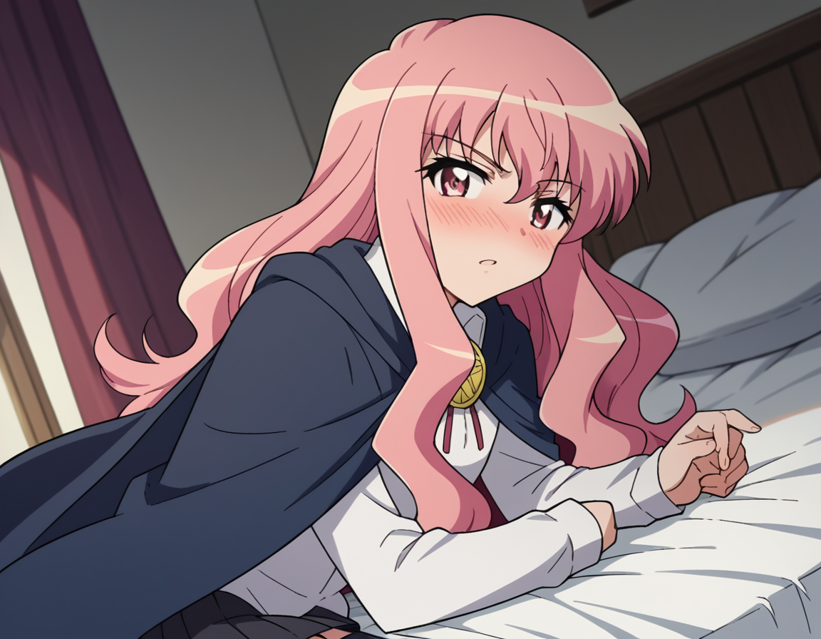 score_9, score_8_up, score_7_up, source_anime,
louisefrancoiseleblancdelavalliere, <lora:louise-francoise-le-blanc-de-la-valliere-s3-ponyxl-lora-nochekaiser:1>,
louise francoise le blanc de la valliere, long hair, pink hair, pink eyes, sidelocks,
skirt, thighhighs, cape, zettai ryouiki, long sleeves, shirt, white shirt, collared shirt, black skirt, pleated skirt,
indoors, bed, bed room, on side, blush, drunk,
looking at viewer, cowboy shot, solo, dutch angle
