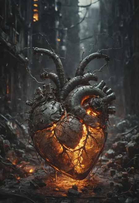 mechanical  heart, bleading oil, glowing veins, multicolor
Wide range of colors., Dramatic,Dynamic,Cinematic,Sharp details
Insane quality. Insane resolution. Insane details. Masterpiece. 32k resolution.
<lora:add-detail-xl:0.95> <lora:dvr-lnds-sdxl:0.3> dvr-lnds-sdxl <lora:MJ52:0.25> <lora:ral-apoctvisn-sdxl:0.3> ral-apoctvisn <lora:zavy-cntrst-sdxl:0.35> dark, chiaroscuro, low-key <lora:zavy-rmlght-sdxl:0.41> zavy-rmlght <lora:SDXLFaeTastic2400:0.225>