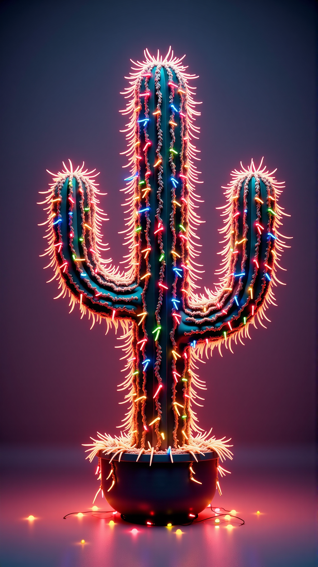 A beautiful render of a ChristmasLightsStyle Cactus. 
<lora:ChristmasLightsStyleFlux:0.8>