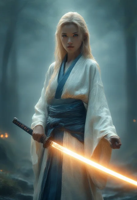 score_9, score_8_up, score_7_up, score_6_up, woman, pale skin, shoulder length hair, straight blonde hair, blue eyes, thin lips, slender, athletic, thick thighs, holds a katana in his left hand, ripped white kimono, graveyard background, night time, cinematic lighting, highly detailed background, high quality photography, masterpiece, high resolution, cinematic photo, DarkAtmosCE