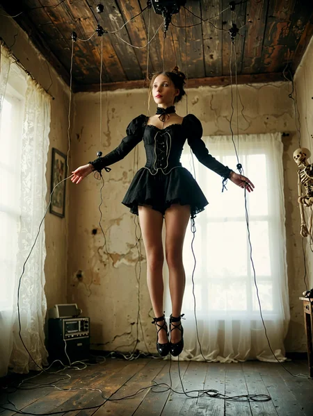 Professional photography.
Human marionettes, controlled by cords from the ceiling.
<lora:OMG-Is-DucHaiten_v1.0:1.0>