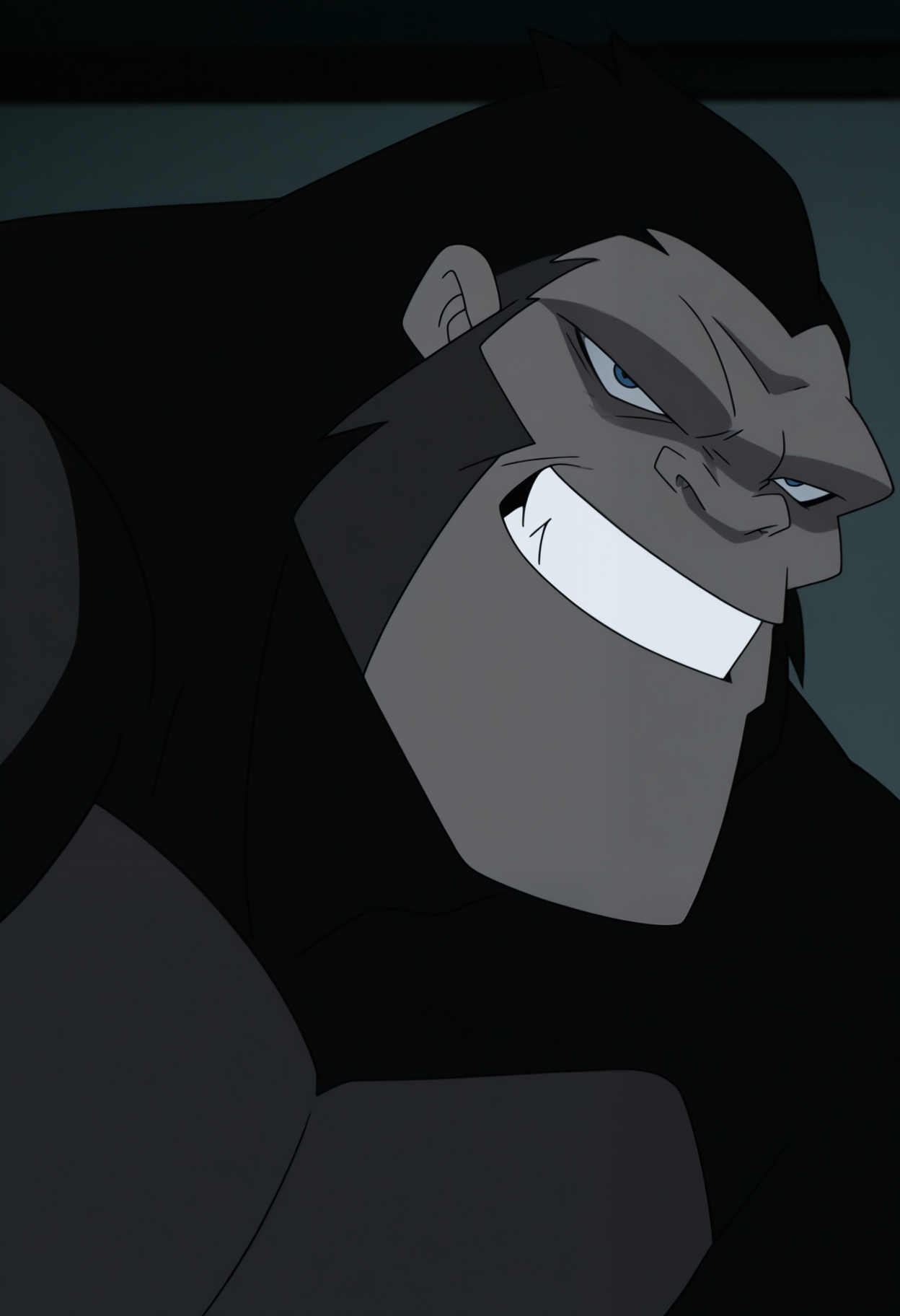masterpiece,best quality,amazing quality, 1boy, solo, g0r1ll404, gorilla boy, close up, side angle, smirk,