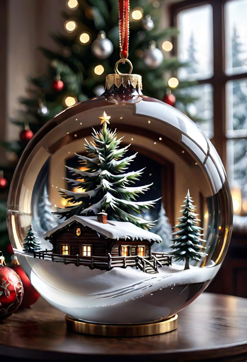 Close-up portrait, stylized drawing by Greg Rutkowski, Giovanni Boldini, Gabriele Dell'otto, "Very Beautiful", a beautiful double exposure image by mixing a Christmas tree under the snow and a glass Christmas ball. Cozy Living Room Background With Details Subtly Integrated into Shiny Glass Ball, Bokeh, Sharp, Shiny Glass Christmas Ball, Hyper Realistic, HD, Laser Trace, Cinematic, HDR, Photorealistic (Double Exposure: 1.1), Trending on Artstation, Studio Photography , intricate details, Macro photography, close-up, sharp focus, studio photography, intricate details, high detail, Greg Rutkowski. illustrated in the style of artists such as Giovanni Boldini, WLOP at Studio Ghibli Genshin.