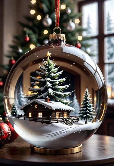 Close-up portrait, stylized drawing by Greg Rutkowski, Giovanni Boldini, Gabriele Dell'otto, "Very Beautiful", a beautiful double exposure image by mixing a Christmas tree under the snow and a glass Christmas ball. Cozy Living Room Background With Details Subtly Integrated into Shiny Glass Ball, Bokeh, Sharp, Shiny Glass Christmas Ball, Hyper Realistic, HD, Laser Trace, Cinematic, HDR, Photorealistic (Double Exposure: 1.1), Trending on Artstation, Studio Photography , intricate details, Macro photography, close-up, sharp focus, studio photography, intricate details, high detail, Greg Rutkowski. illustrated in the style of artists such as Giovanni Boldini, WLOP at Studio Ghibli Genshin.