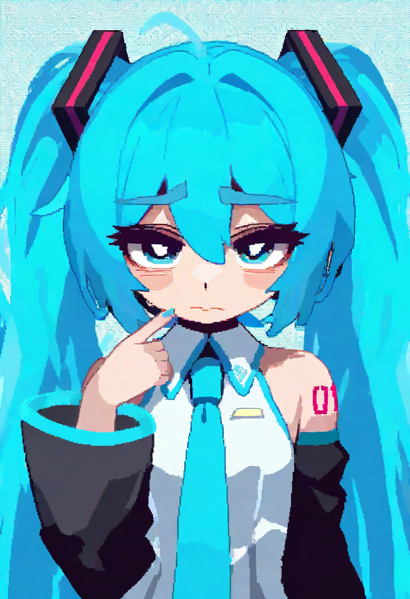 high definition, amazing quality, very aesthetic, best quality, masterpiece, highres,  
 <lora:tentaclepanjan_style_NoobAI_v1:1> tentaclepanjan, 1girl, solo, looking at viewer, upper body, hatsune miku,
