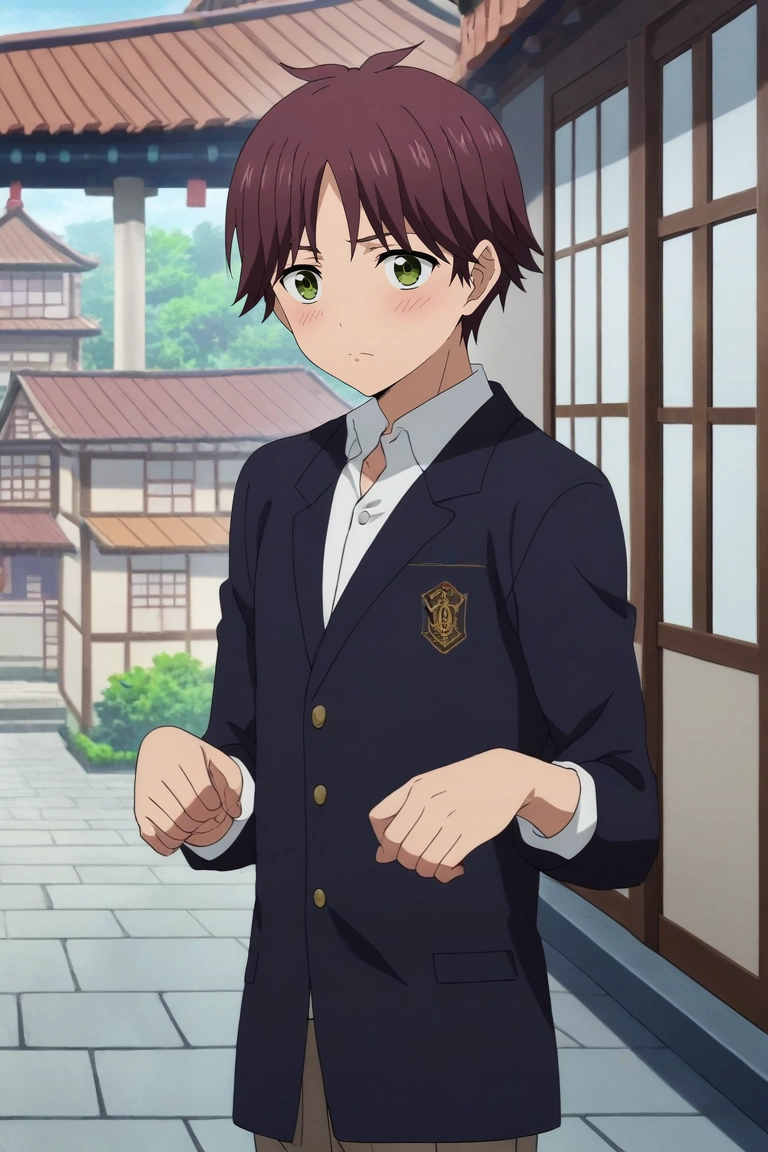 score_9, score_8_up, score_7_up, source_anime, rating_safe, intricate details, anime screencap, , official style, looking at viewer, , 1boy, solo, male focus, <lora:tasuku_yamane_pony:0.84>, tasuku_yamane, brown hair, green eyes, short hair, panorama, town, japanese architecture, indoors, dark, (dynamic pose), shy, blush, , <lora:sdxl_lightning_8step_lora:1>