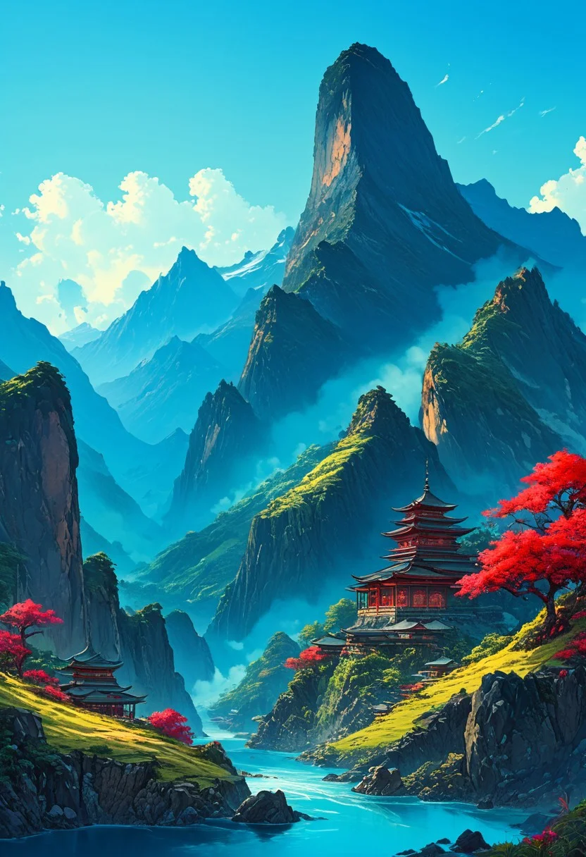 Game art, landscape of a Gosaikunda, quality, intricate, epic, fine artistic composition, detailed, inspired, set logical ambient background, dynamic cinematic color, beautiful, extremely rich detail