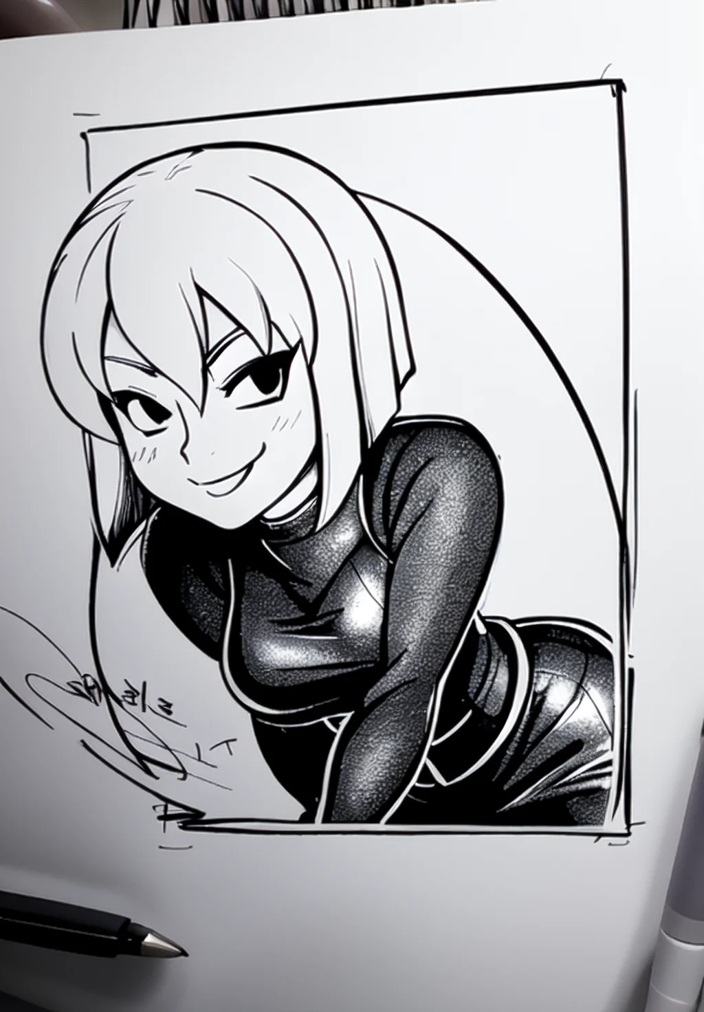 (scribble art:1.3), marker (medium), ballpoint pen (medium),chaotic lines, abstract, sfw, <lora:vault-girl:0.8>, vault-girl, 1girl, solo, smirk, leaning forward,, (seductive, alluring, charming:1.3), attractive, (trending on CGSociety, trending on pixiv, contest winner:1.3)
