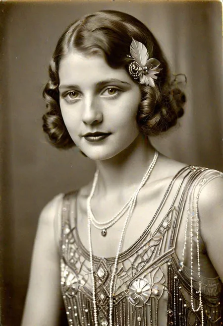 Vintage photo in 1920s of a young woman