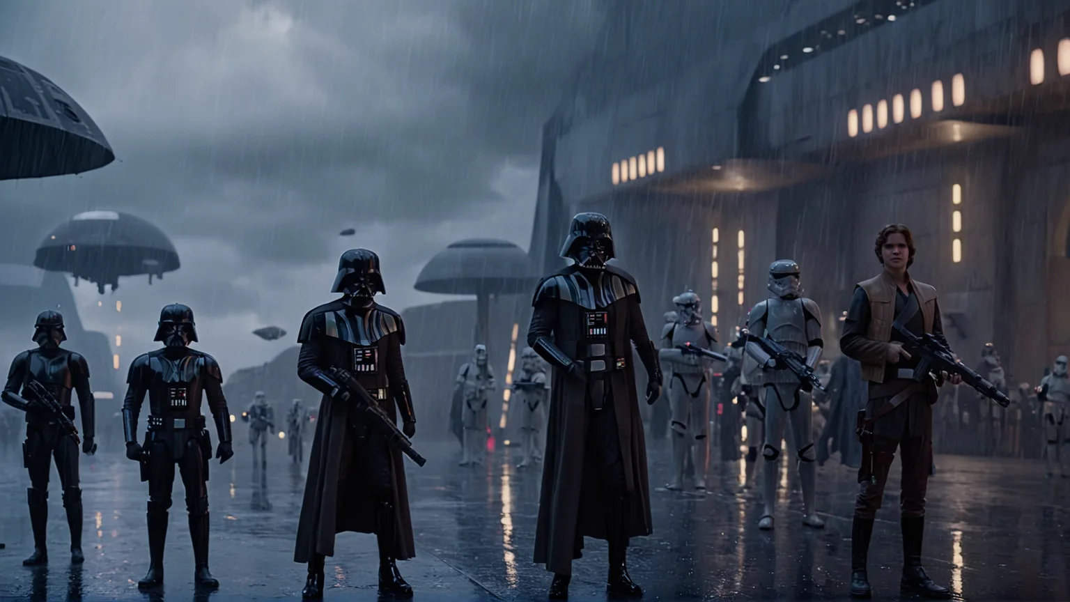 cinematic film still of <lora:detailed:0.4> detailed
<lora:perfection style:0.4> perfect
<lora:PerfectEyesXL:0.5>
<lora:Coruscant:0.9>
Coruscant a group of star wars characters standing in the rain,in star wars style,gloves,holding,weapon,multiple boys,cloud,holding weapon,armor,gun,helmet,holding gun,web address,rifle,rain,6+boys,realistic,electricity,assault rifle,lightning, shallow depth of field, vignette, highly detailed, high budget, bokeh, cinemascope, moody, epic, gorgeous, film grain, grainy