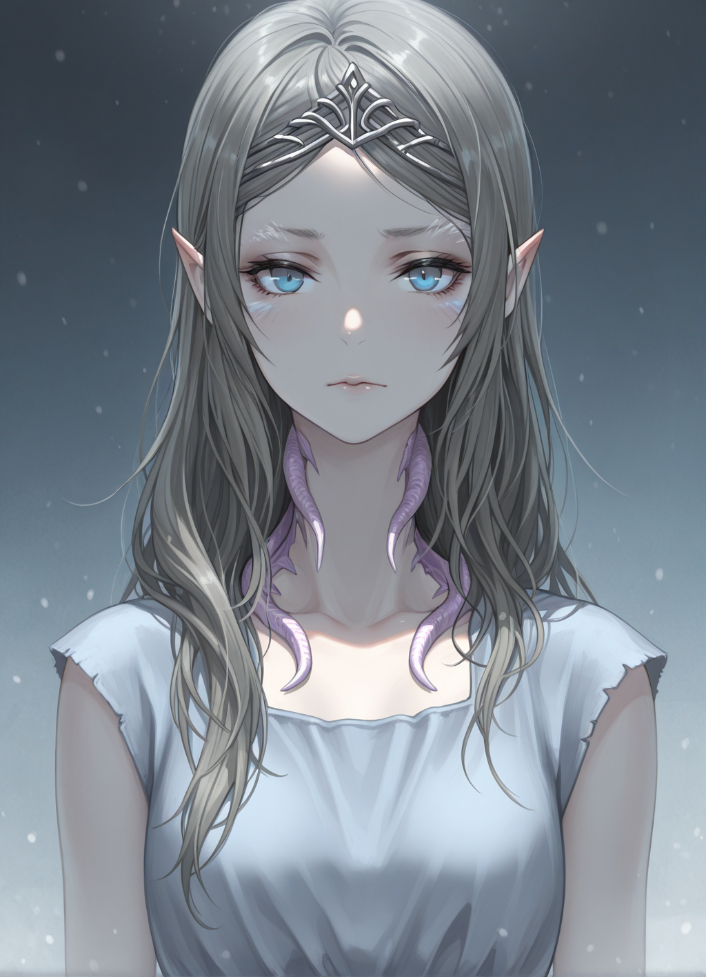 masterpiece, best quality,1girl,upper body, yorshka, solo, long hair, blue eyes, dress, pointy ears, looking at viewer, <lora:Yorshka:1>