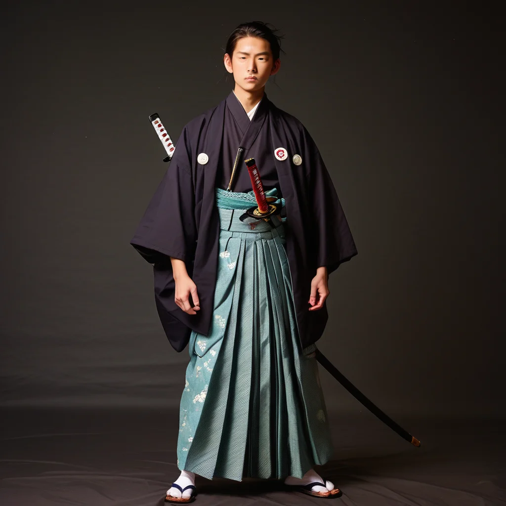 <lora:Hakama_-_Panache:1>pattern hakama, samurai, bushido, kimono, vintage photo, katana, wazikashi, kataginu, tabi, grand, ornate, top knot, score_9,score_8_up,score_7_up, <lora:Dramatic Lighting Slider:1>