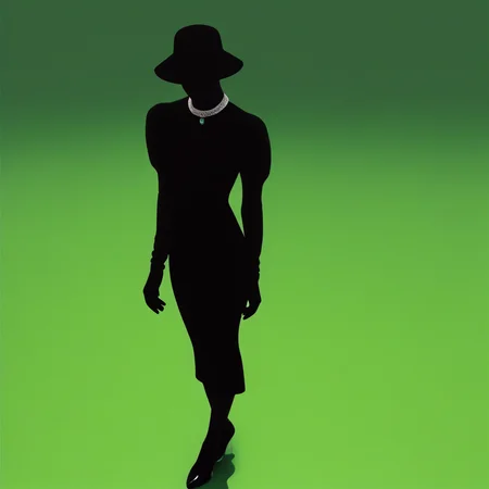 (aaAR7fl), masterpiece, highres, best quality, aesthetic, intriguing details, minimalism, fashion campaign, elegant, 3girls, standing, black gloves, faceless, colourful skin, lying on beck, green see trough dress, choker,  colourful shadow, from above, jewelry, 2 other people standing at back in silhouette out of focus, ,black shoes, cloche hat, green background,simple background, stretching legs, black pantyhose, black footwear,