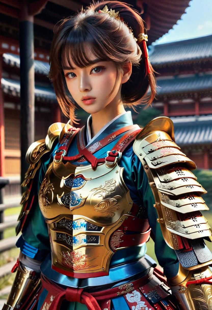 ultra detailed      Masterpiece  8k   ,girl Samurai  complex armor	Multi-layered and large shoulder armor  luster shine  Multilevel  	 black gold 	red blue 	, (beautiful  face)++ 	holdingshe long katanagQkcYR	
Hokusai's Japanese depiction of a very turbulent sea with massive waves. The background s shows a beautiful dark night over a illuminated village. The colors are red and yellow