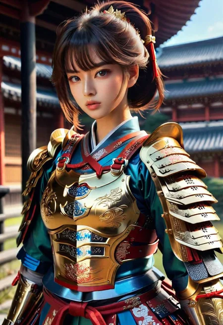 ultra detailed      Masterpiece  8k   ,girl Samurai  complex armor	Multi-layered and large shoulder armor  luster shine  Multilevel  	 black gold 	red blue 	, (beautiful  face)++ 	holdingshe long katanagQkcYR	
Hokusai's Japanese depiction of a very turbulent sea with massive waves. The background s shows a beautiful dark night over a illuminated village. The colors are red and yellow