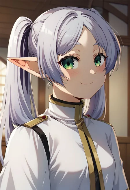 score_9, score_8_up, score_7_up, solo, 1girl, source_anime, masterpiece, depth of field, ultra detailed, beautiful detailed face, best quality, 8k, BREAK
sfrieren, long hair, elf, ponytail, silver hair, small breasts, twintails
happy smile, indoors,