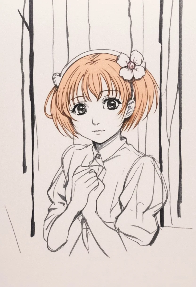1girl, solo, pencil sketch with bold lines. Sakura card captor, masterpiece, best quality.