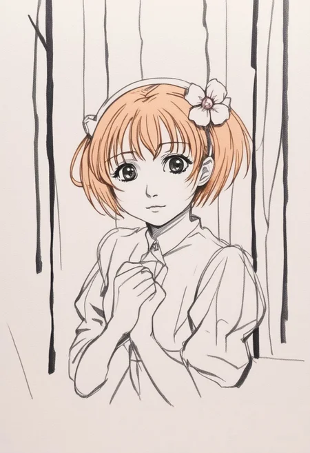 1girl, solo, pencil sketch with bold lines. Sakura card captor, masterpiece, best quality.