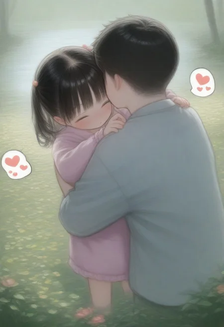 1girl, 1boy, hug, outdoors, spoken heart, detailed, masterpiece, best quality, absurdres, very aesthetic, amazing qualityhearts