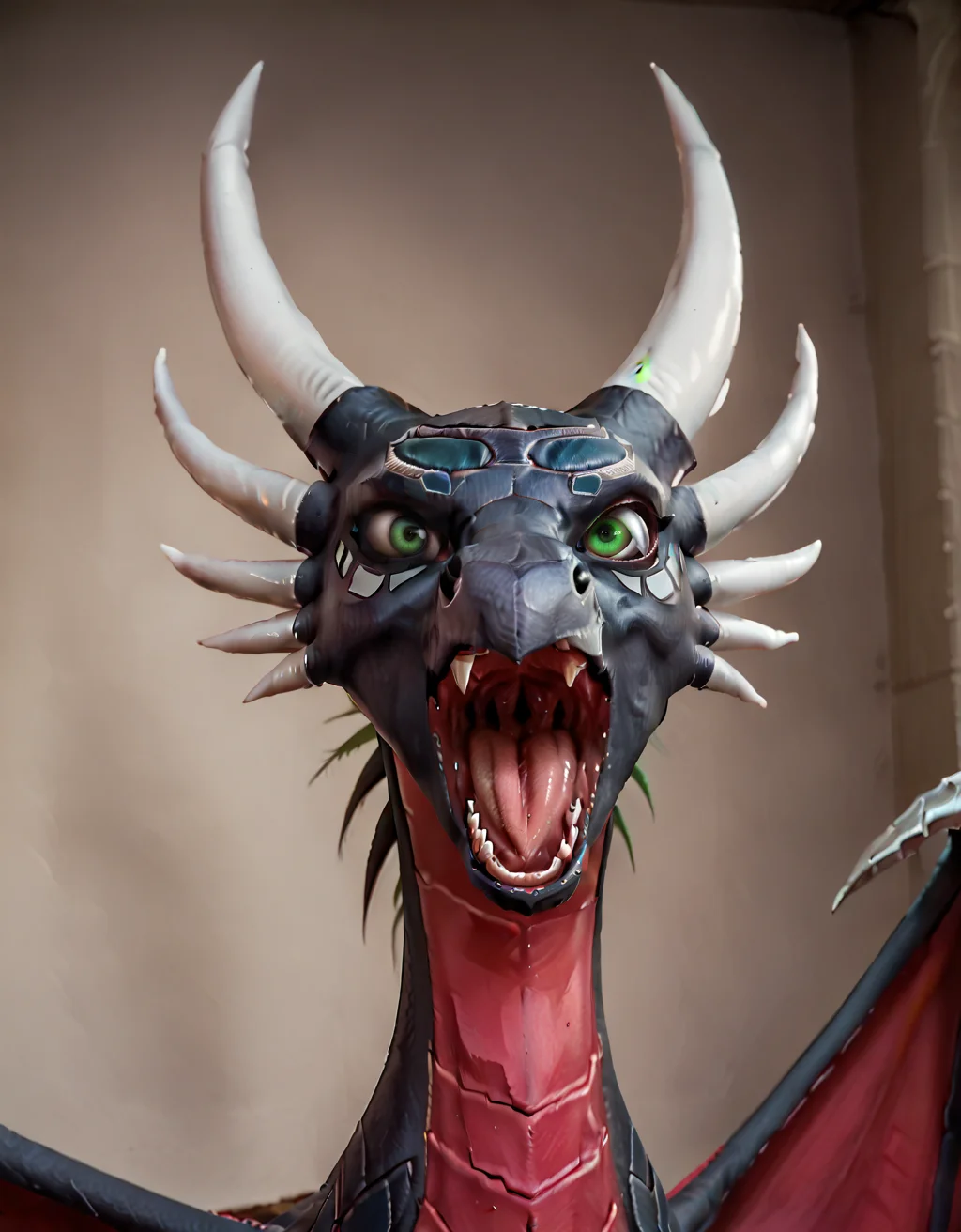 <lora:Adult_Corrupted_Cynder_-_The_legend_of_Spyro:0.7>
cynder, dragon, corrupted, green eyes, female, detailed eyes, solo, perforated wings, ultrarealistic, hyperdetailed, masterpiece, look the viewer, ((open mouth)), black eye contour, hangry, shouts,